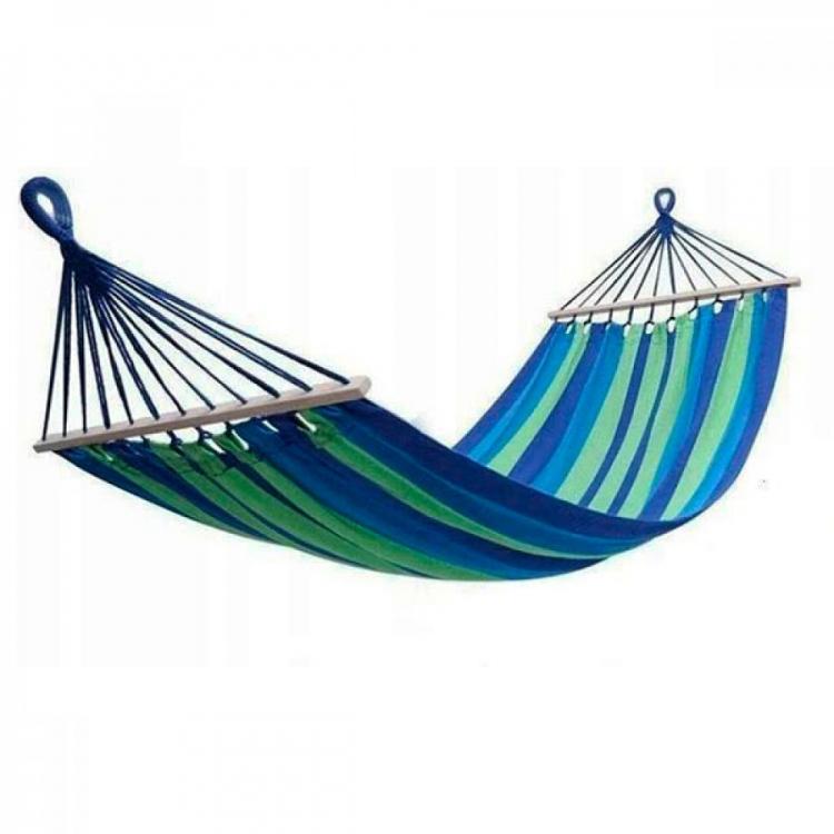 Гамак хлопчатобумажный с планкой в чехле 80х200 см Зеленый-Синий Гамак хлопчатобумажный с планкой в чехле 80х200 см Зеленый-Синий