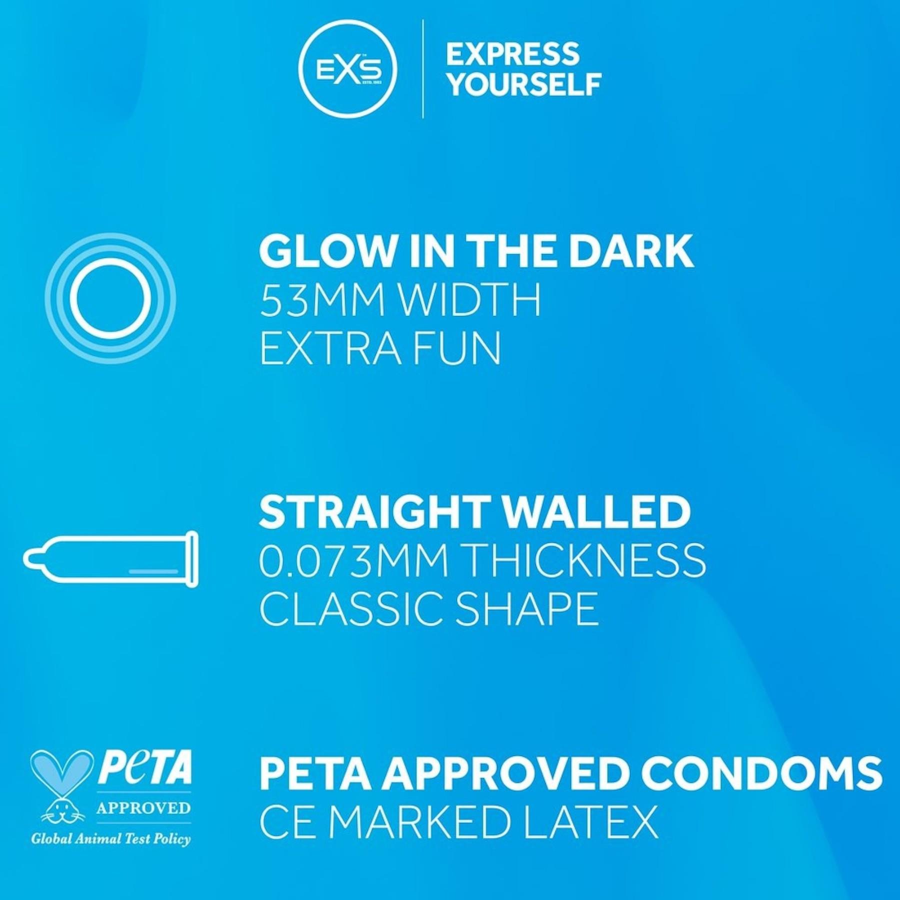 Презервативи EXS Glowing №3 флуоресцентні веганські - фото 5 Презервативи EXS Glowing №3 флуоресцентні веганські - фото 5