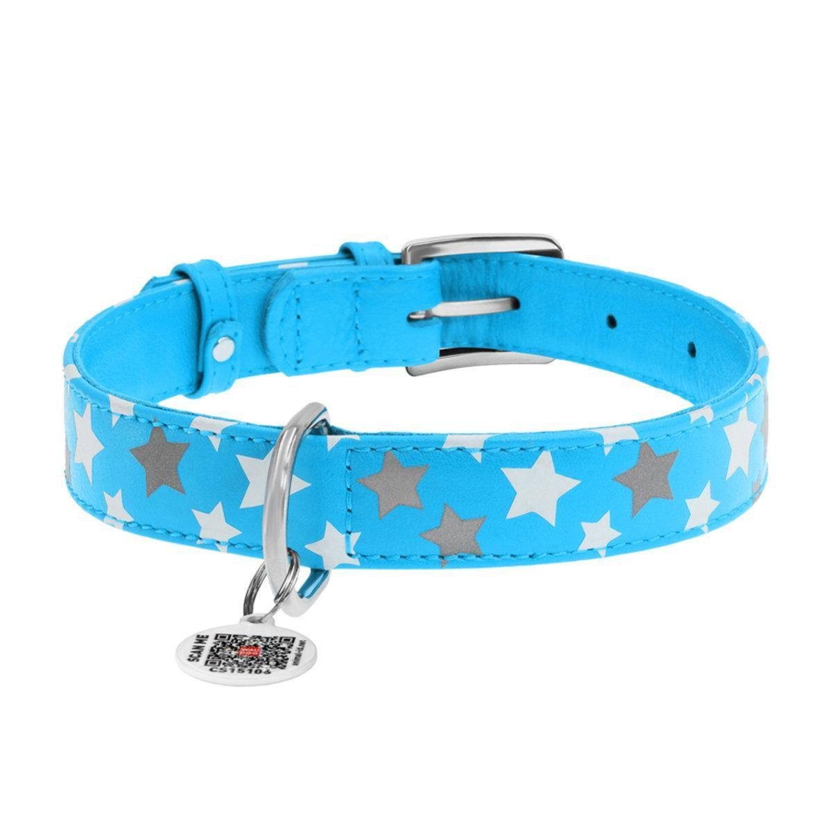 Ошейник для собак кожаный Waudog Glamour Звездочка с QR паспортом/светонакопительный/светоотражающий M 20 мм х 30-39 см Голубой (35862 Col) Ошейник для собак кожаный Waudog Glamour Звездочка с QR паспортом/светонакопительный/светоотражающий M 20 мм х 30-39 см Голубой (35862 Col)
