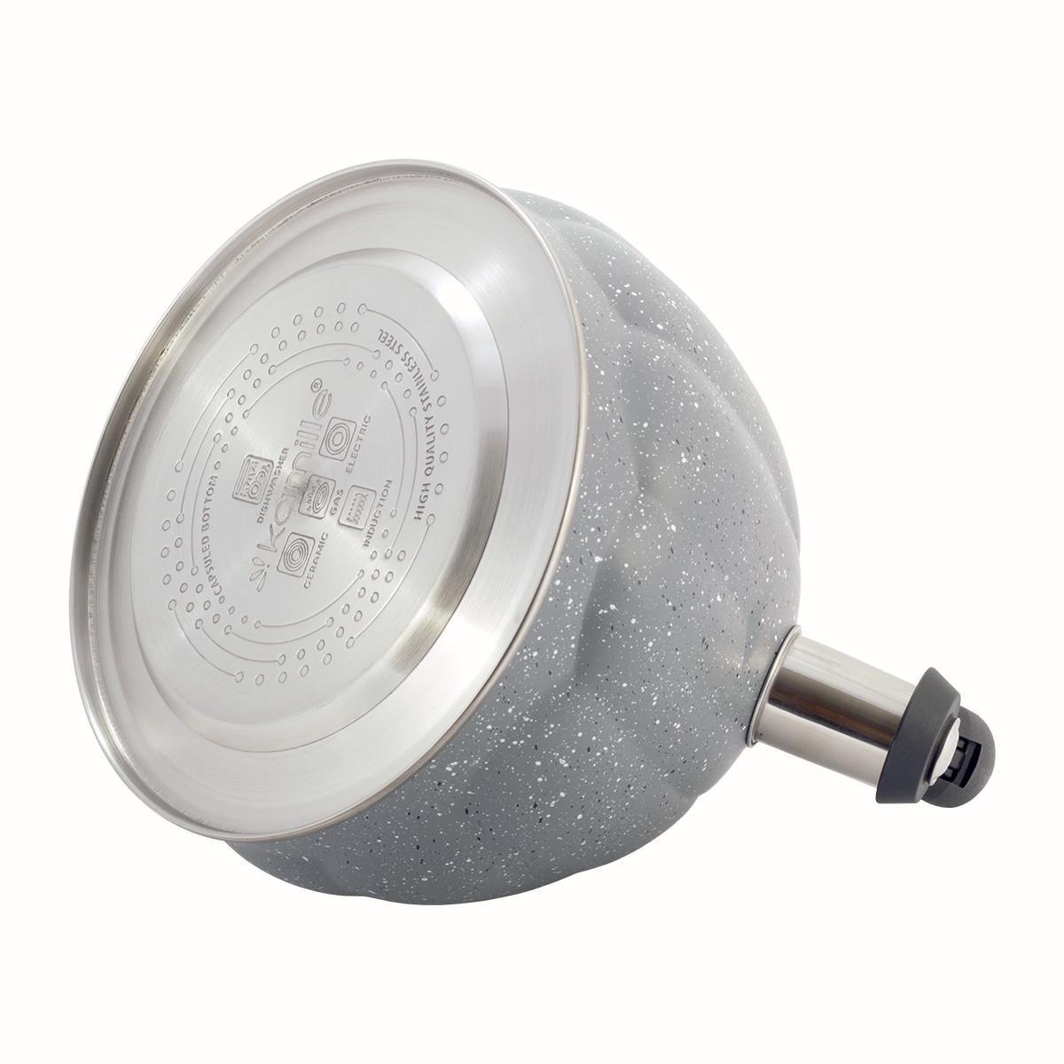 Чайник зі свистком та нейлоновою ручкою Kamille KM-1073 з нержавіючої сталі 3 л Сірий мармур (150-84-1073GR) - фото 2 Чайник зі свистком та нейлоновою ручкою Kamille KM-1073 з нержавіючої сталі 3 л Сірий мармур (150-84-1073GR) - фото 2