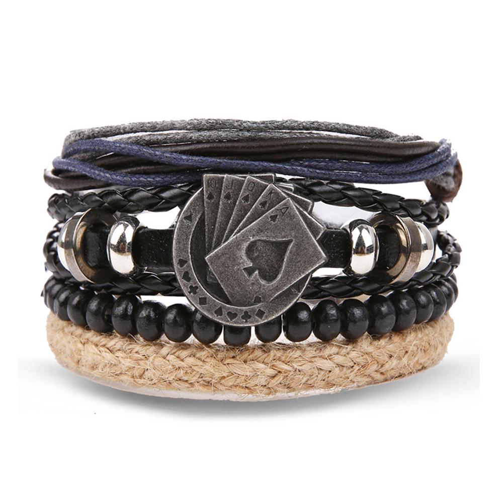 Набор плетеных кожаных мужских браслетов универсального размера карты (NR0507)