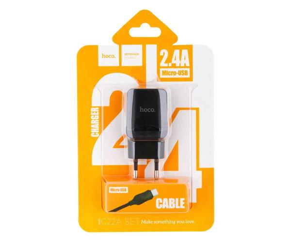 Устройство зарядное сетевое Hoco C22A 2,4 A с кабелем MicroUSB 1 м Black - фото 2 Устройство зарядное сетевое Hoco C22A 2,4 A с кабелем MicroUSB 1 м Black - фото 2