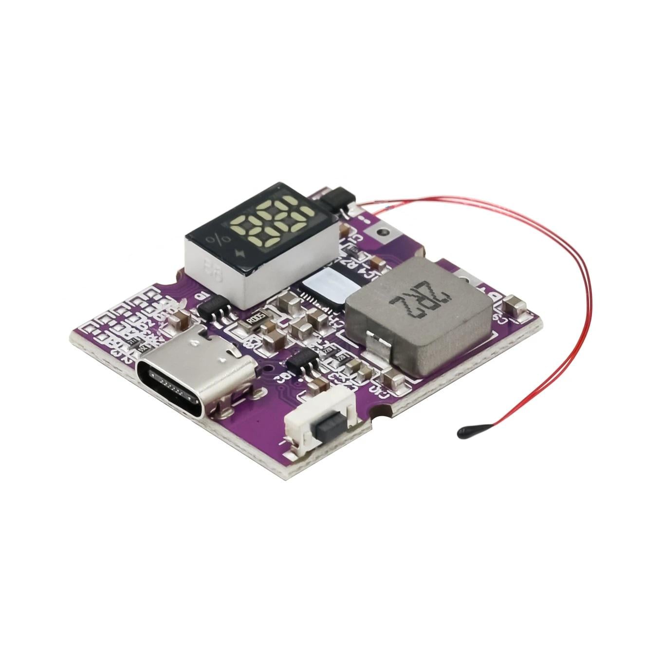 Плата для повербанка 1хUSB-C 22,5W LED дисплей поддержка PD/QC 3,0/2,0 для Li-ion/Li-pol аккумуляторов (00-00027773)