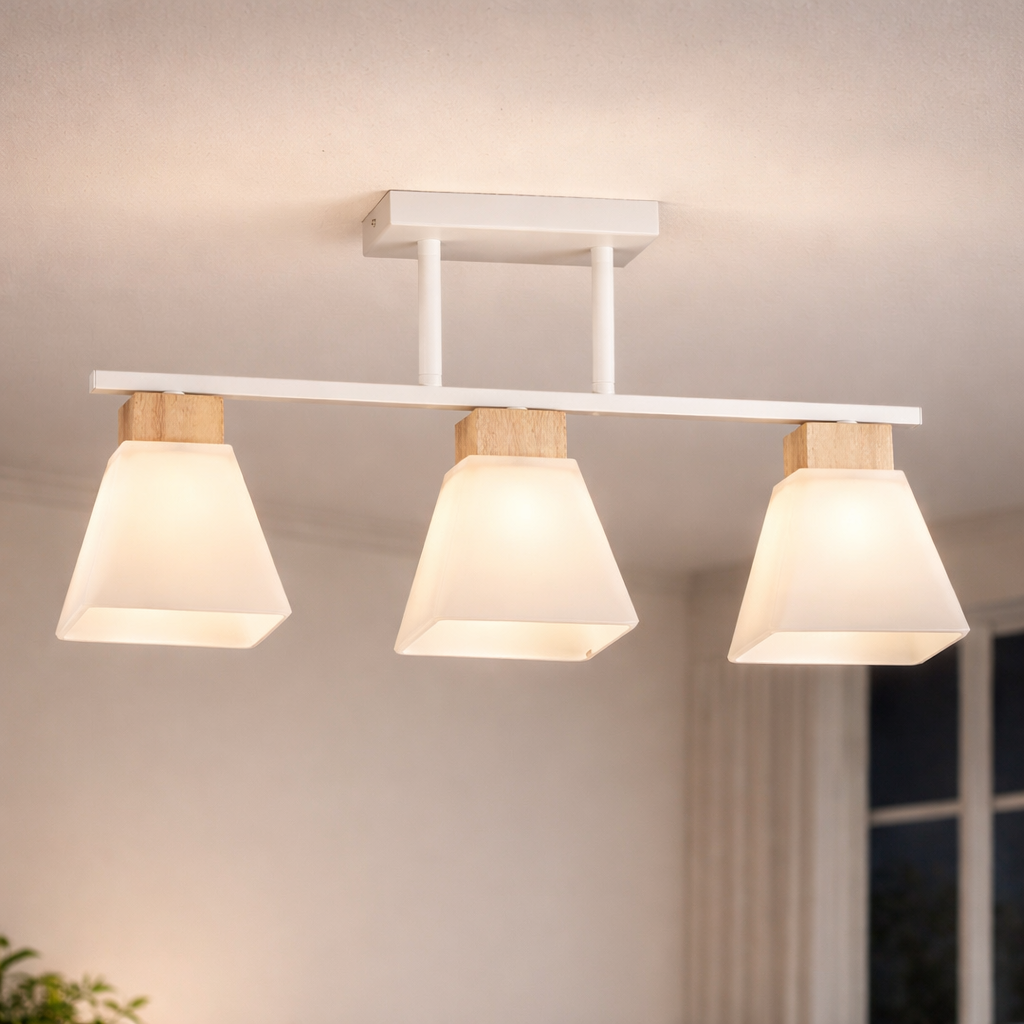 Люстра Sirius с линейным каркасом под три лампы Е27 Белый (B N6663/3 WT+WOOD)