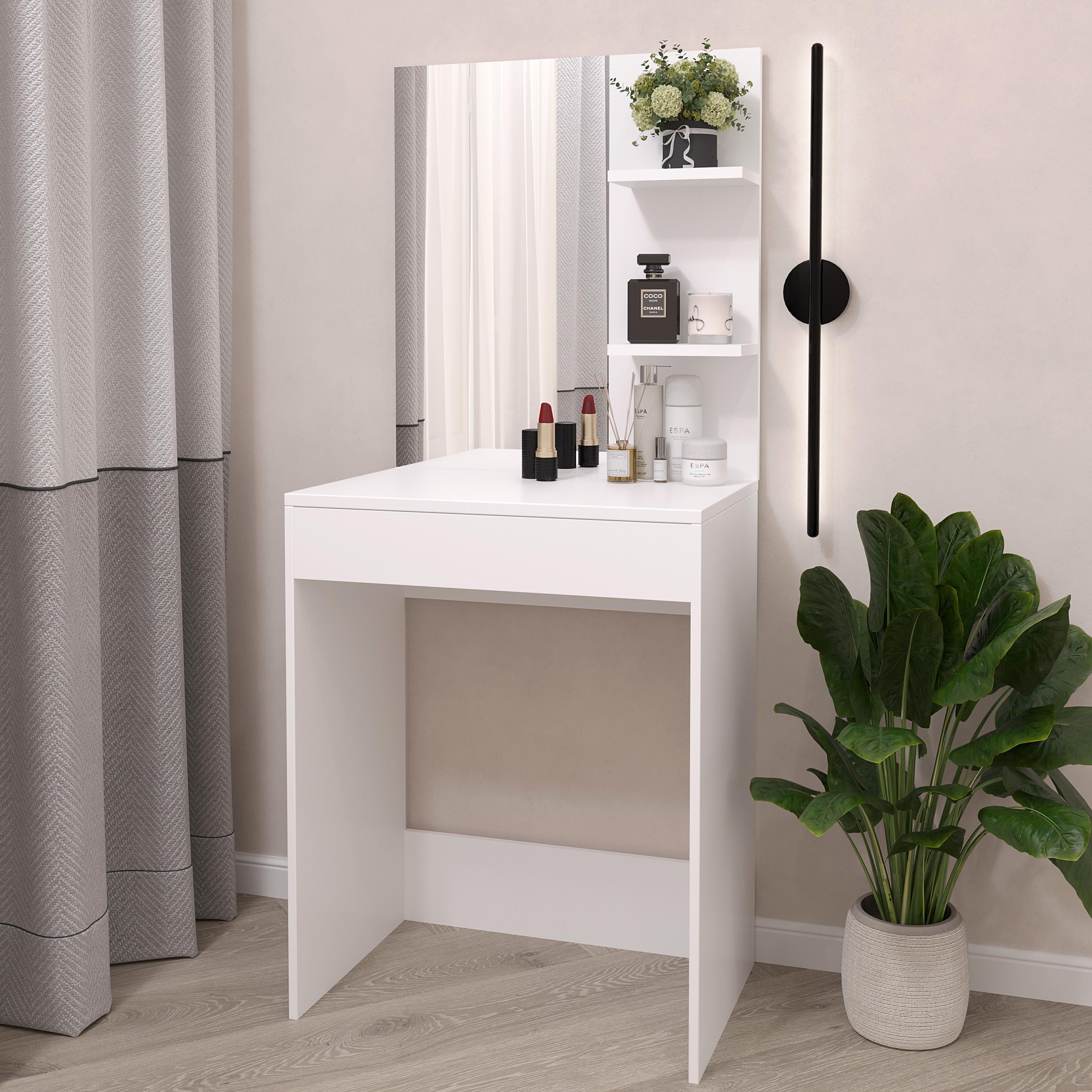 Туалетний столик 600х400 мм із дзеркалом 652х396 мм Білий (PS-14wh)