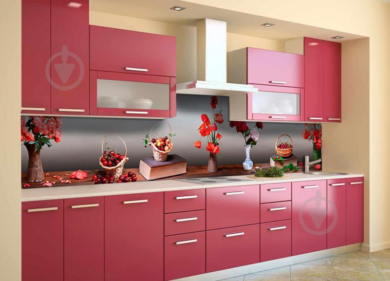 Скинали на кухню Zatarga «Маки и Вишни» 600х2500 мм виниловая 3Д наклейка кухонный фартук самоклеящаяся Z180434 Скинали на кухню Zatarga «Маки и Вишни» 600х2500 мм виниловая 3Д наклейка кухонный фартук самоклеящаяся Z180434