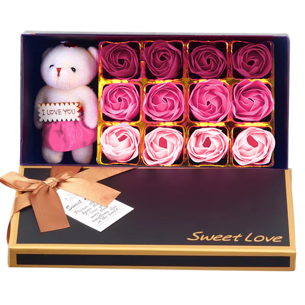 Набор мыла розы с мишкой 12 шт. Розовый (25899/2)