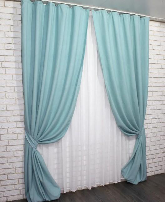 Комплект штор лен/блекаут/рогожка 1,5x2,7 м 2 шт. Голубой (774ш)