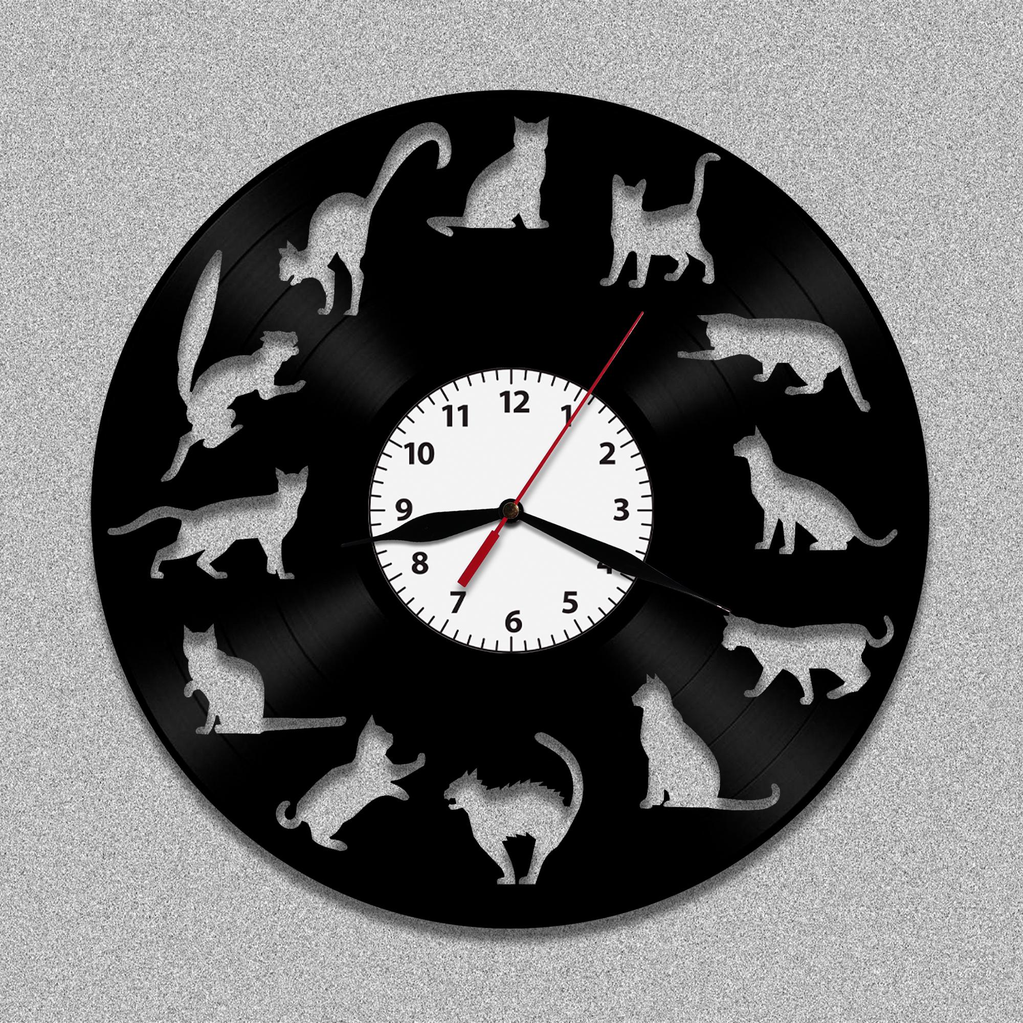 Вініловий настінний годинник "Кішки" (1413454784-Т)
