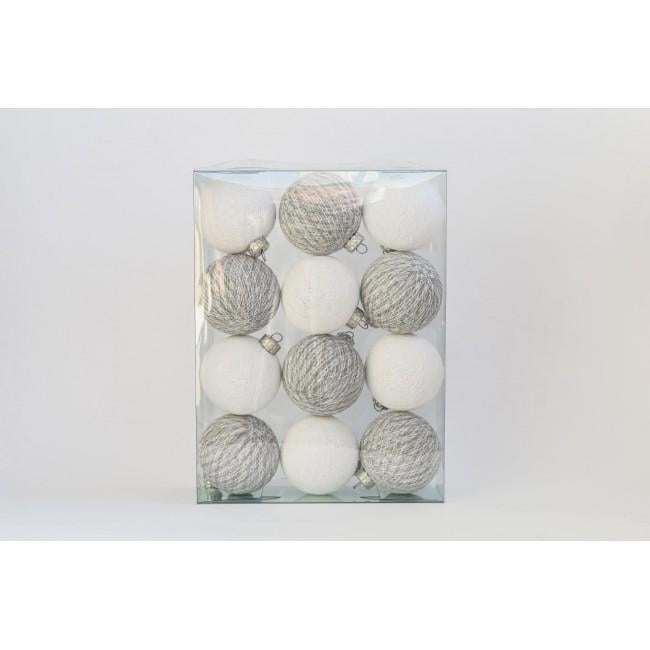 Елочные игрушки из ниточных шариков 6,5 см 12 шт. Белый/Серый (402645)