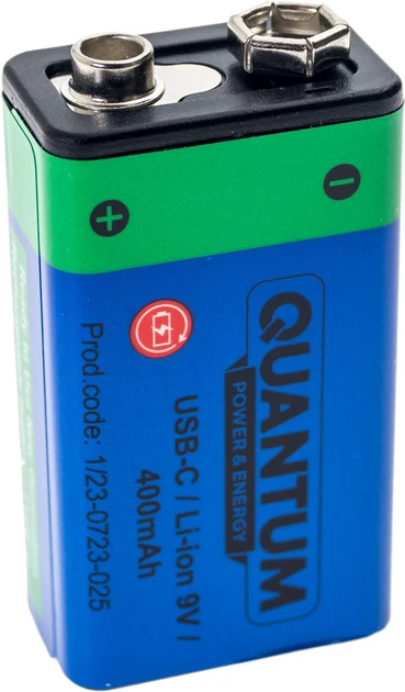 Аккумулятор Quantum USB Li-ion крона 9 V 400 mAh Type-C кабель 1шт. (1335)