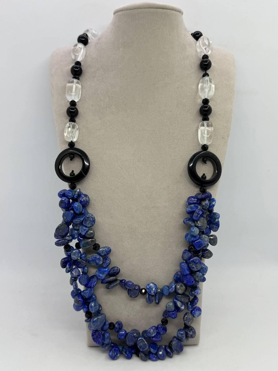 Бусы из лазурита и кварца 74 см Синий (12984)