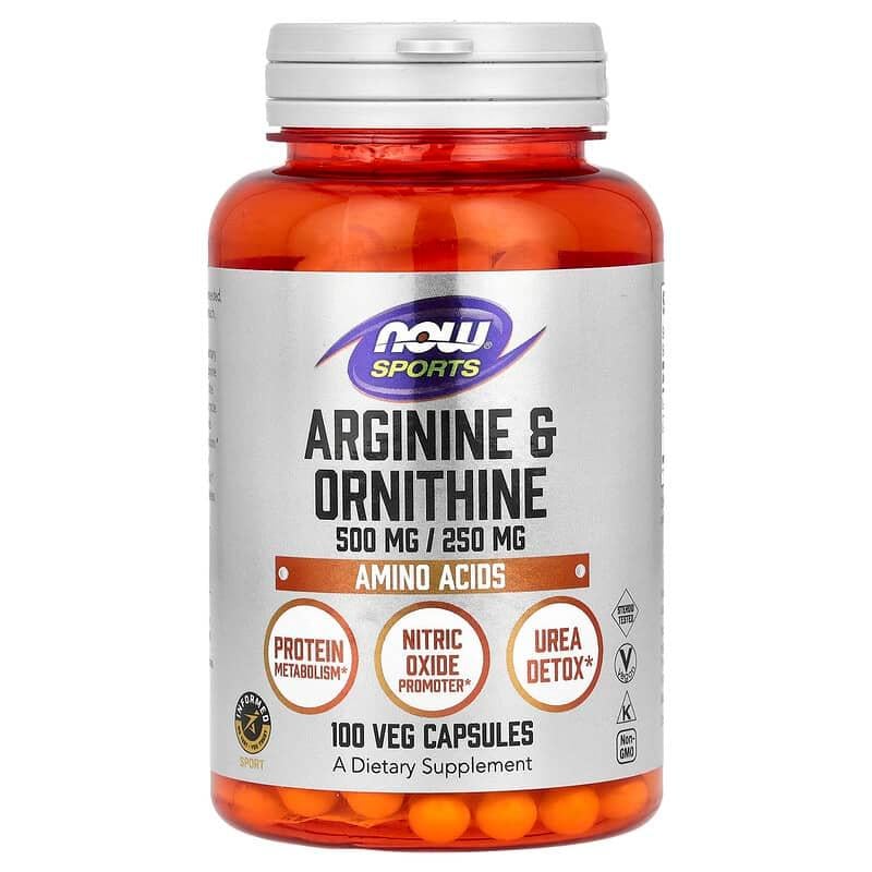 Біодобавка Аргінін і Орнітін Now Foods Sports Arginine Ornithine 100 рослинних капсул