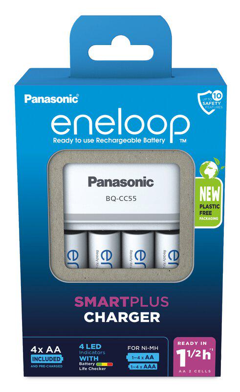 Зарядний пристрій універсальний Panasonic BQ-CC55+4xBK-3MCDE K-KJ55MCD40E Eneloop AA 3MCDE в комплекті 4 шт. AA/AAA Eneloop ready LED індикатор 4 канали 3,2/1,2A (25994139)