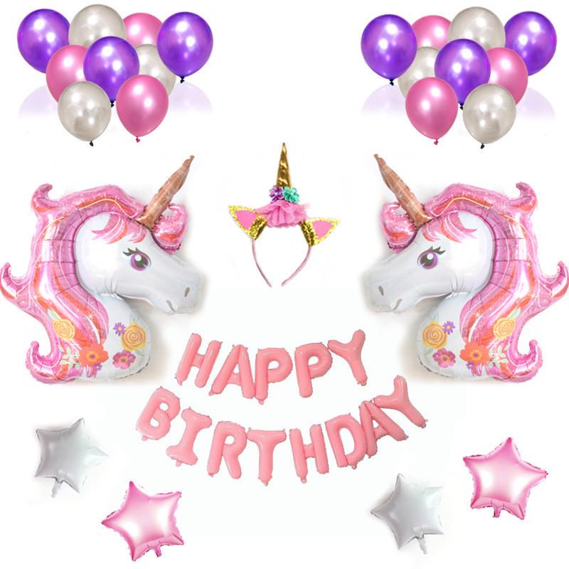 Набор воздушных шаров для фотозоны Happy Birthday Единорог 38 шт. Белый/Розовый/Фиолетовый (2541487867)