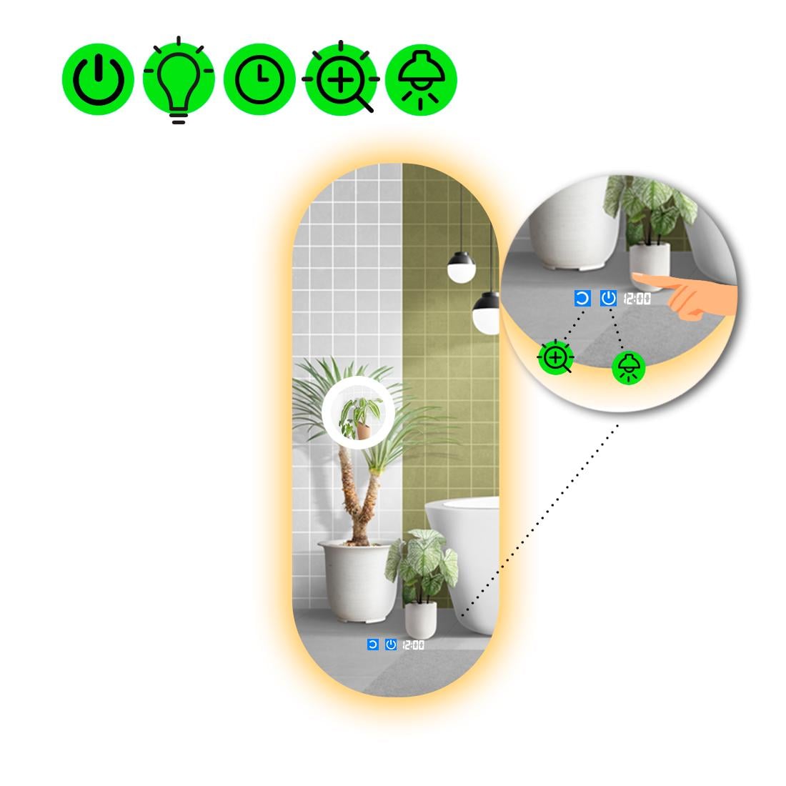 Зеркало с LED подсветкой Portale 2 с двумя сенсорами 200x80 см