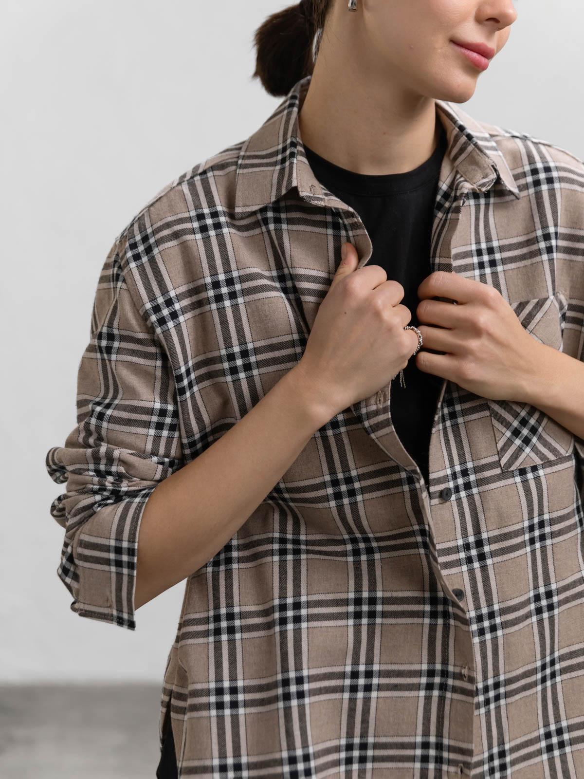 Сорочка жіноча бавовняна в клітинку FROMUS XL Коричневий (9511-15) - фото 7