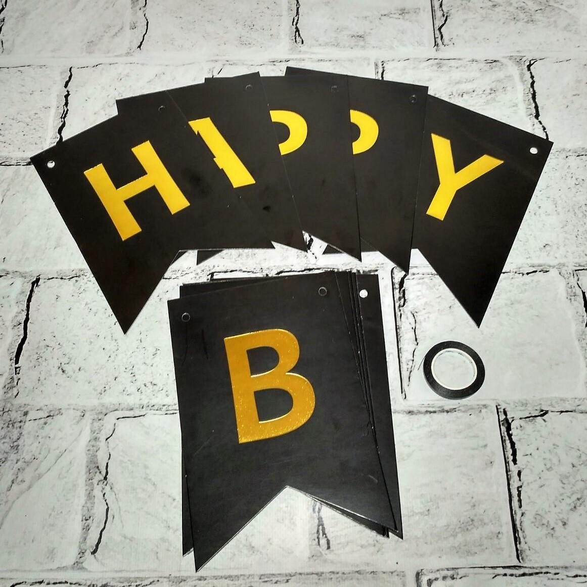 Гирлянда бумажная растяжка флажки с буквами Happy Birthday 3 м Черный (MR-2026-3)