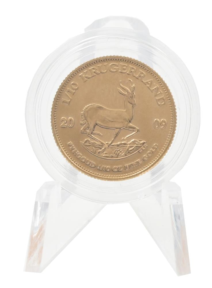 Коллекционная монета ЮАР 1/10 крюгерранда 2009 золото UNC Животное-Антилопа 1/10 унции/3,11 г (М22854)