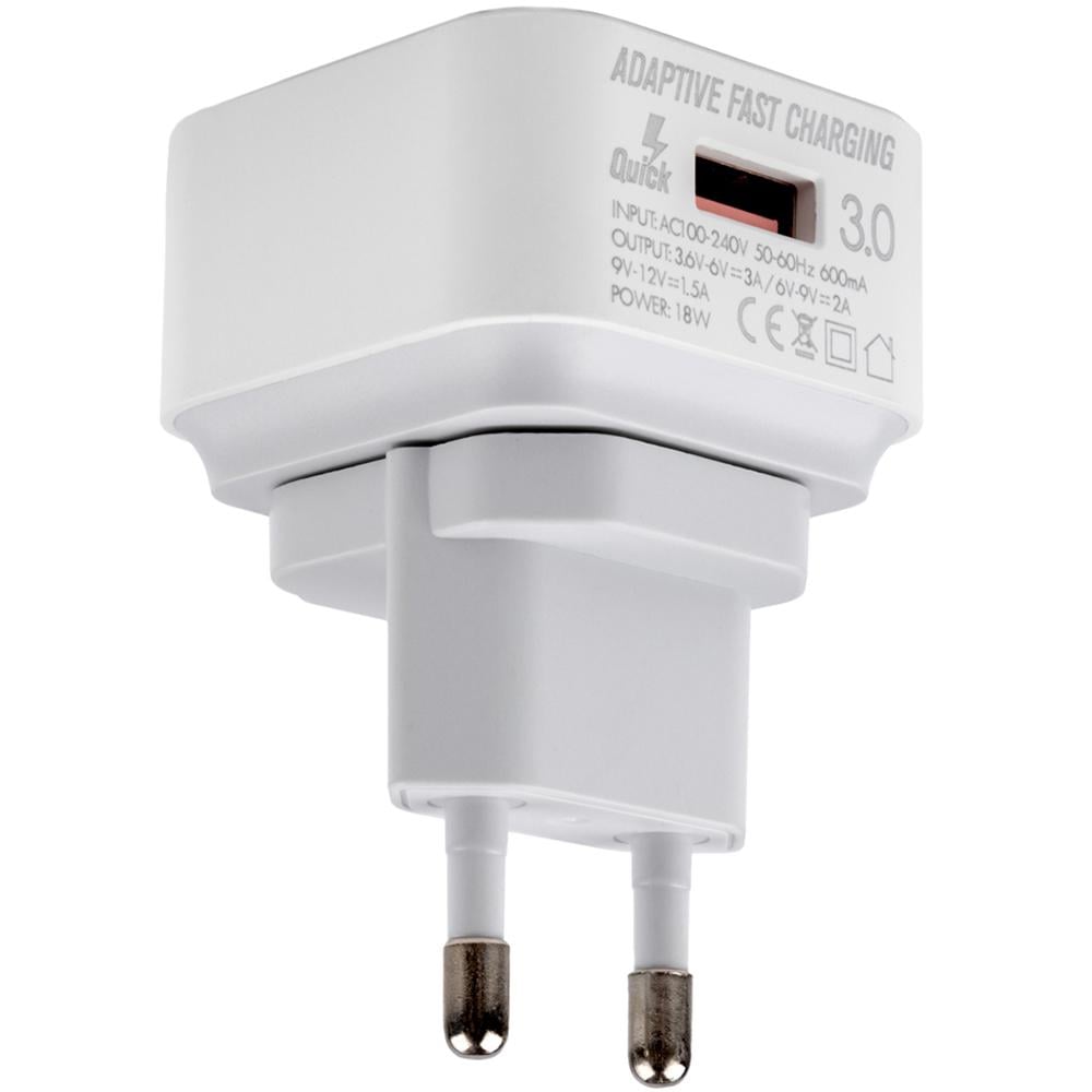 Мережевий зарядний пристрій Emy MY-A302Q QС3.0 18 Вт з кабелем microUSB White (MY-A302Q-MUW)