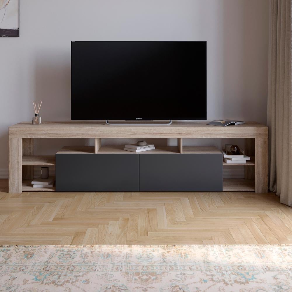 Тумба под телевизор с 5 полками М-ЗОН Джеко 200х32х50,6 см Сонома/Антрацит (MZN-031039)