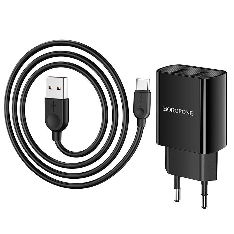 Зарядное сетевое устройство универсальное Borofone BA53A Powerway 2USB 2,1A с кабелем Type-C Black - фото 4