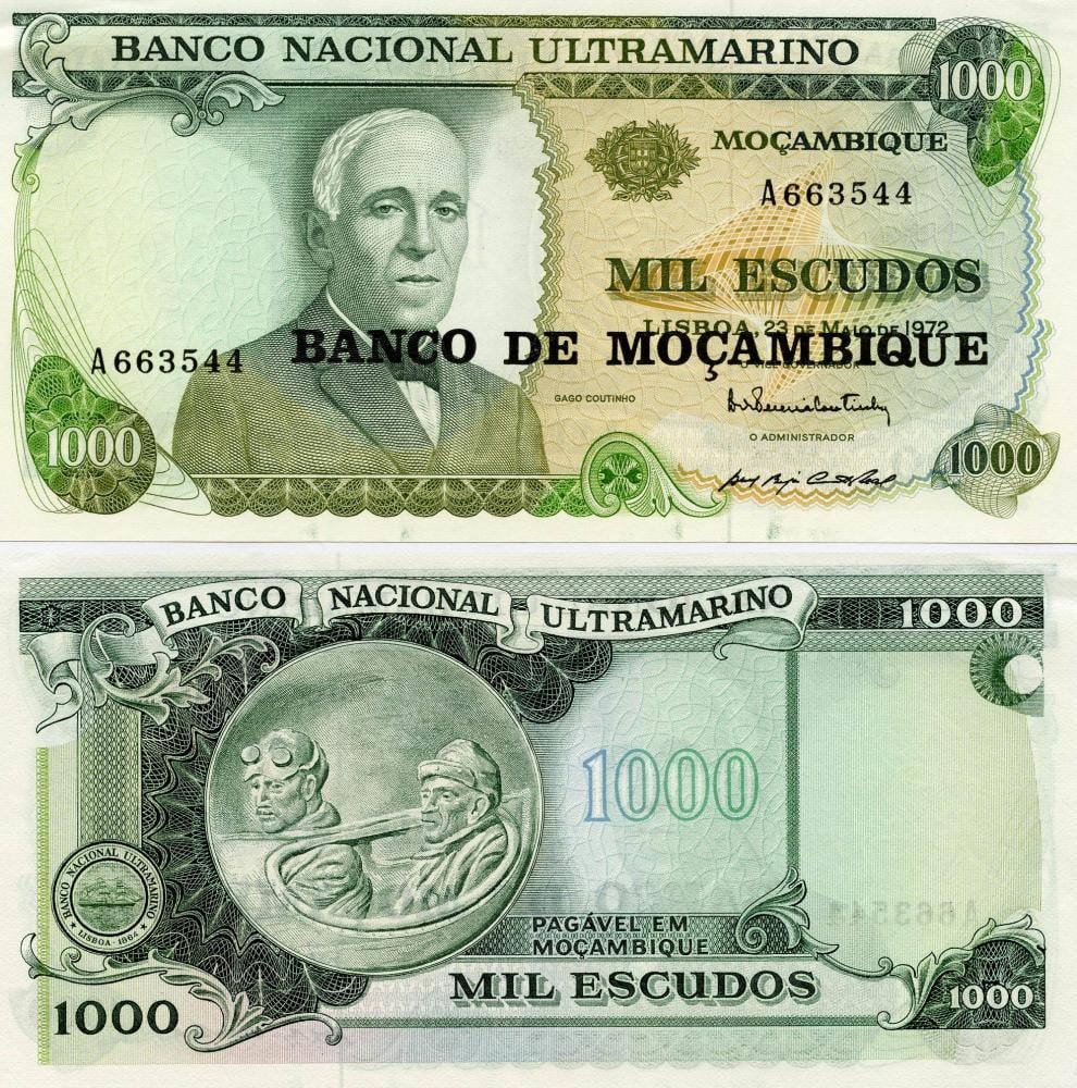 Коллекционная банкнота Мозамбик 1000 эскудо 1972 VF-AU P115 (Б11158)