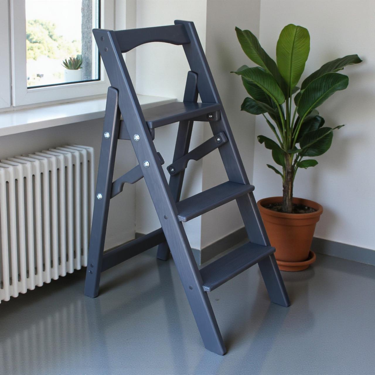 Стремянка-лестница деревянная Студія Дерева Вільха ТС бытовая 3 ступеньки Графит Серый (31002861)