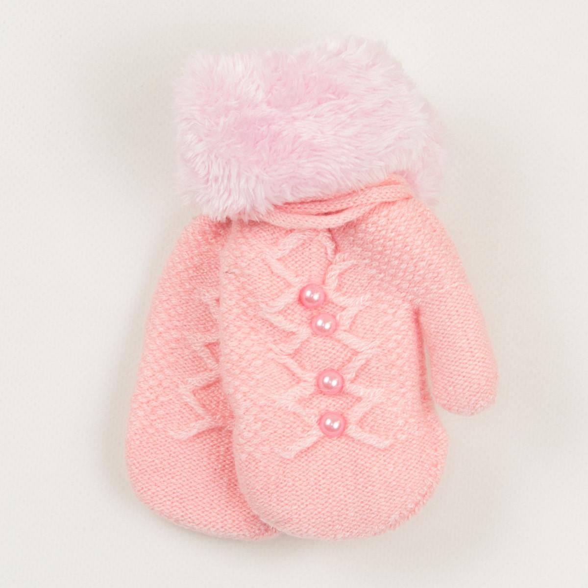 Варежки детские с меховой подкладкой на 3-5 лет 19-7-64 Светло-розовый (DR010168)