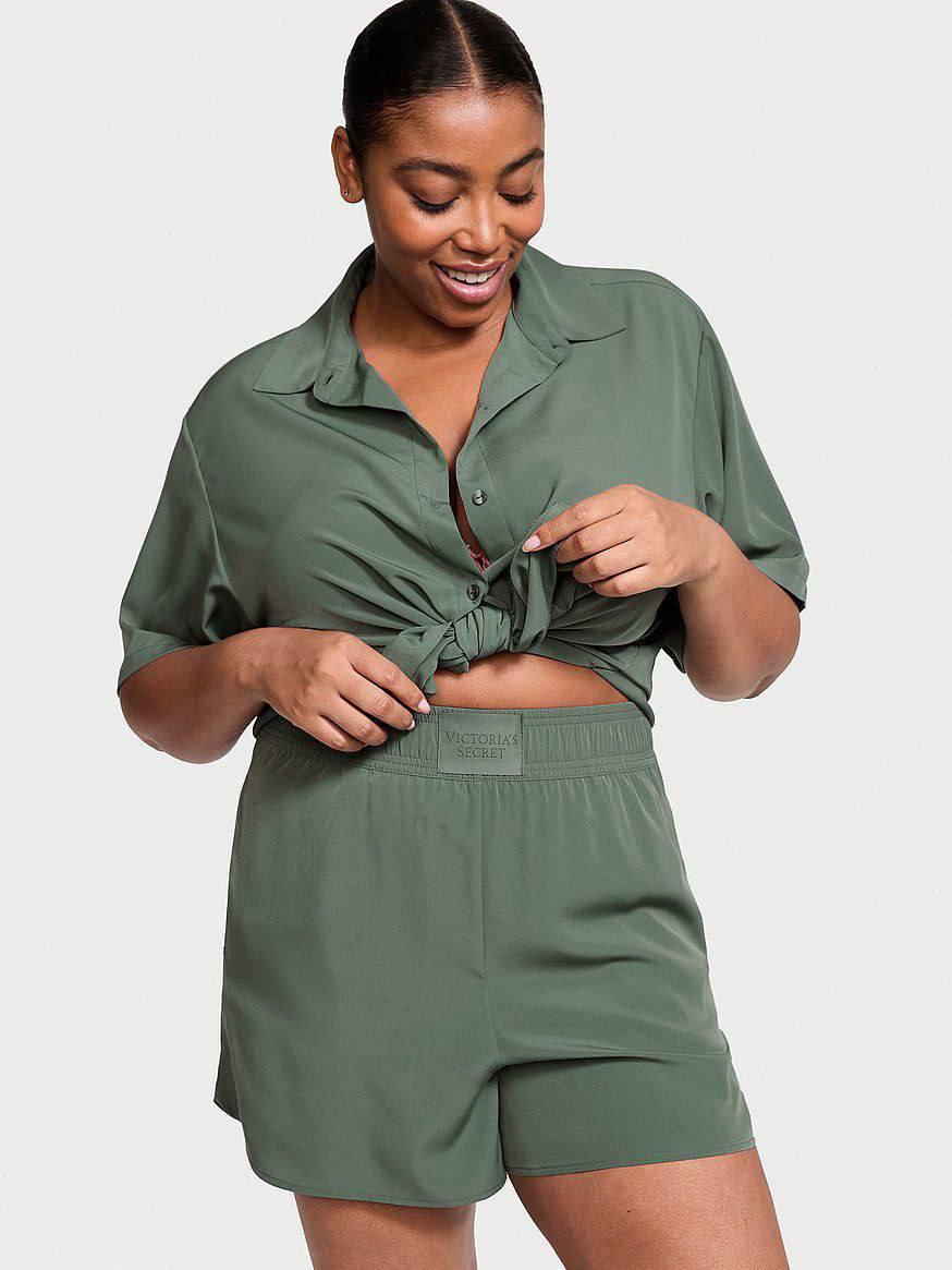 Піжама сорочка/шорти Victoria's Secret Luxe Crepe Sleep Shorts XS Хакі (26811386D)