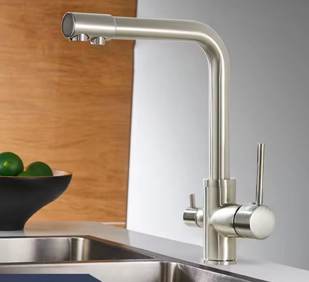 Смеситель для кухни с подключением фильтра из латуни и матового никеля с боковыми рычагами - фото 3 Смеситель для кухни с подключением фильтра из латуни и матового никеля с боковыми рычагами - фото 3