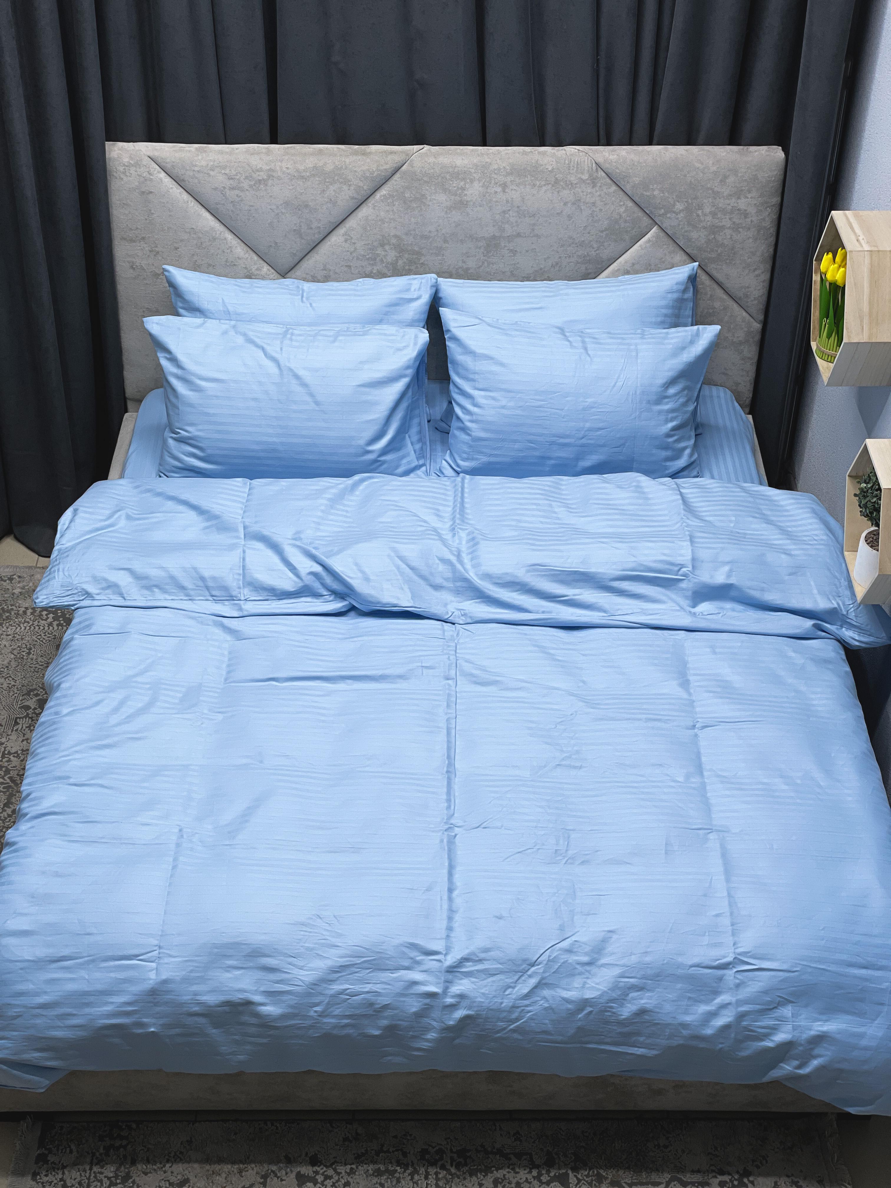 Комплект постельного белья Ego-textile 05SFW страйп-сатин однотонный в полоску Голубой (198581462)