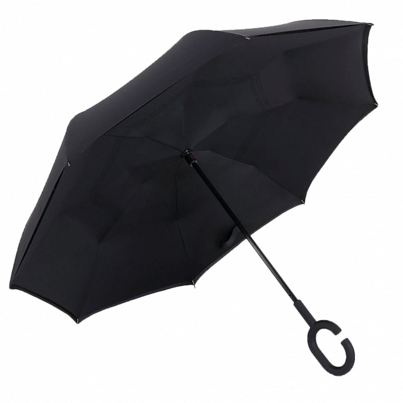 Зонт Lesko Up-Brella Черный унисекс однотонный ветрозащитный умный зонт обратного сложения