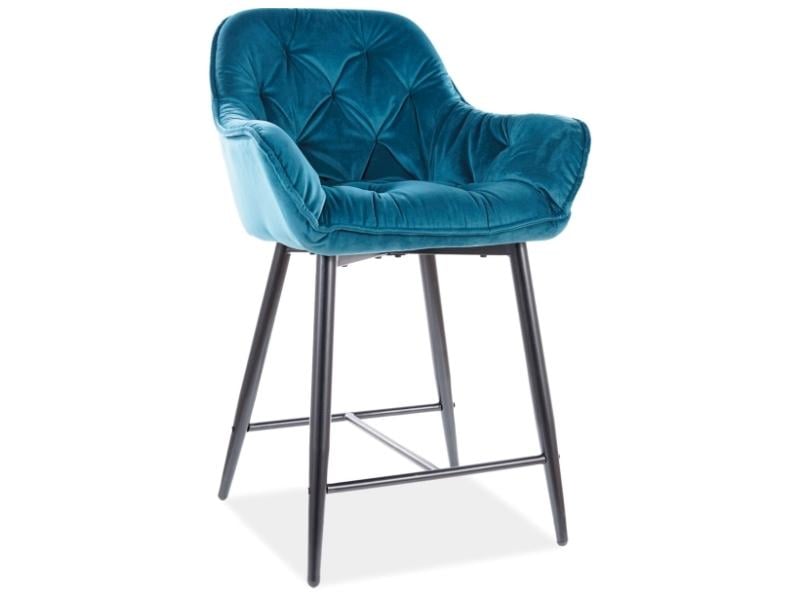 Барный стул CHERRY H-2 VELVET Черный/Бирюза (CHERRYH2VCTU)