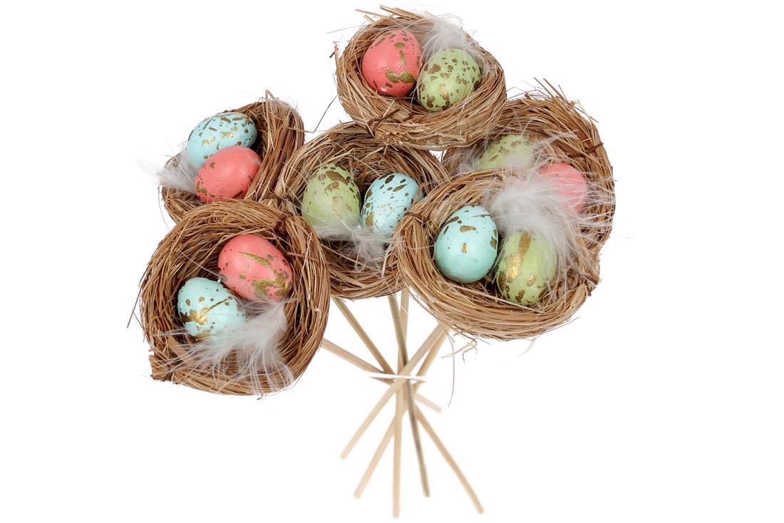 Декорация пасхальная на пике BonaDi Гнёздышко 6 шт. (743-874)