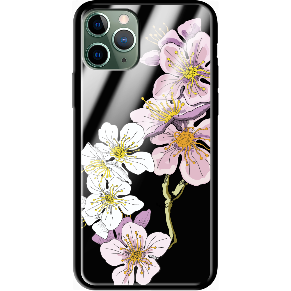 Чехол Boxface iPhone 11 Pro Cherry Blossom Черный силикон со стеклом (38189-cc4-38346)