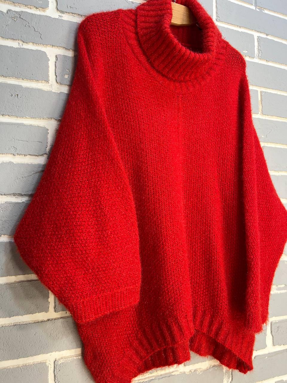 Светр жіночий MY FASHION 3267 павутинка оверсайз широкий комір хомут подовжений р. 44-48 Червоний (3118) - фото 3
