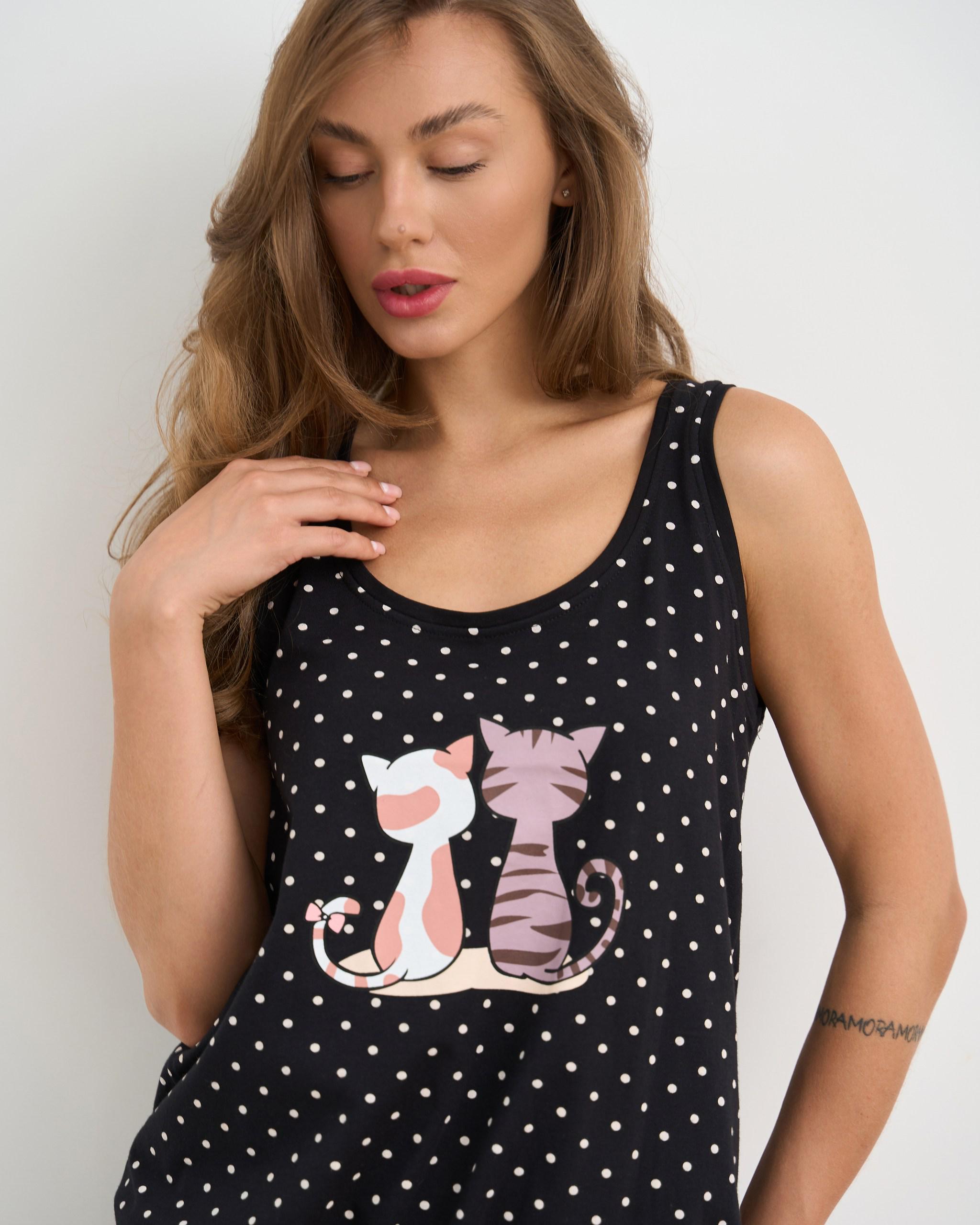 Комплект з майкою та шортами Котики 62049 M Чорний - фото 2 Комплект з майкою та шортами Котики 62049 M Чорний - фото 2