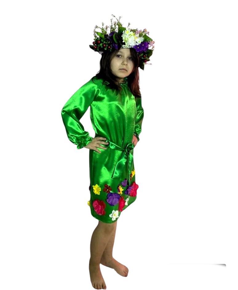 Сукня атласна карнавальна Лісової Мавки з вінком 128-134 см - фото 3 Сукня атласна карнавальна Лісової Мавки з вінком 128-134 см - фото 3