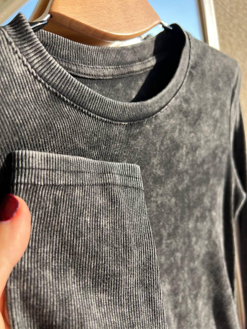 Реглан женский A-N 2747 в рубчик вареный лонгслив OS Черный (2779) - фото 5