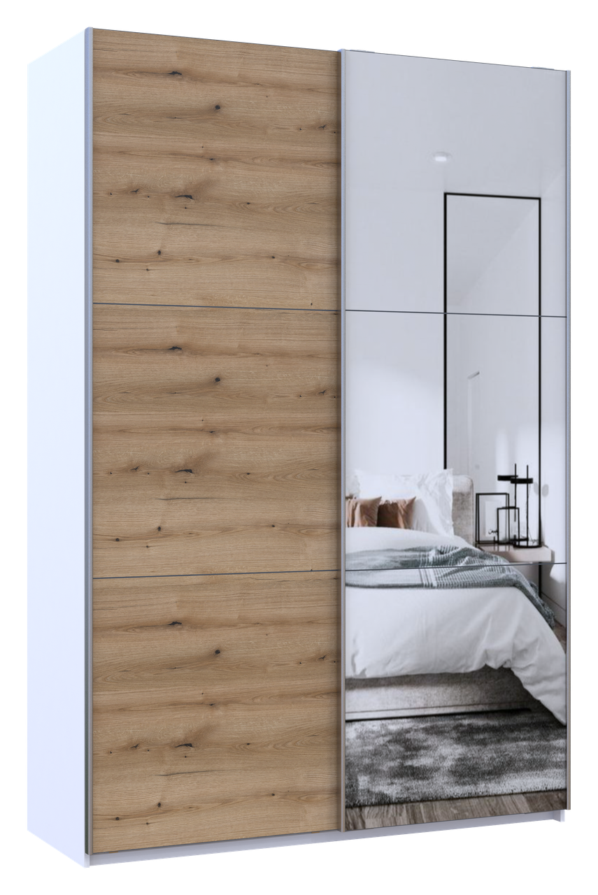 Шафа-купе двохдверна Doros G-Caiser 160х60х240 см Білий/Дуб Евок/1 Дзеркало (DRS-011021)