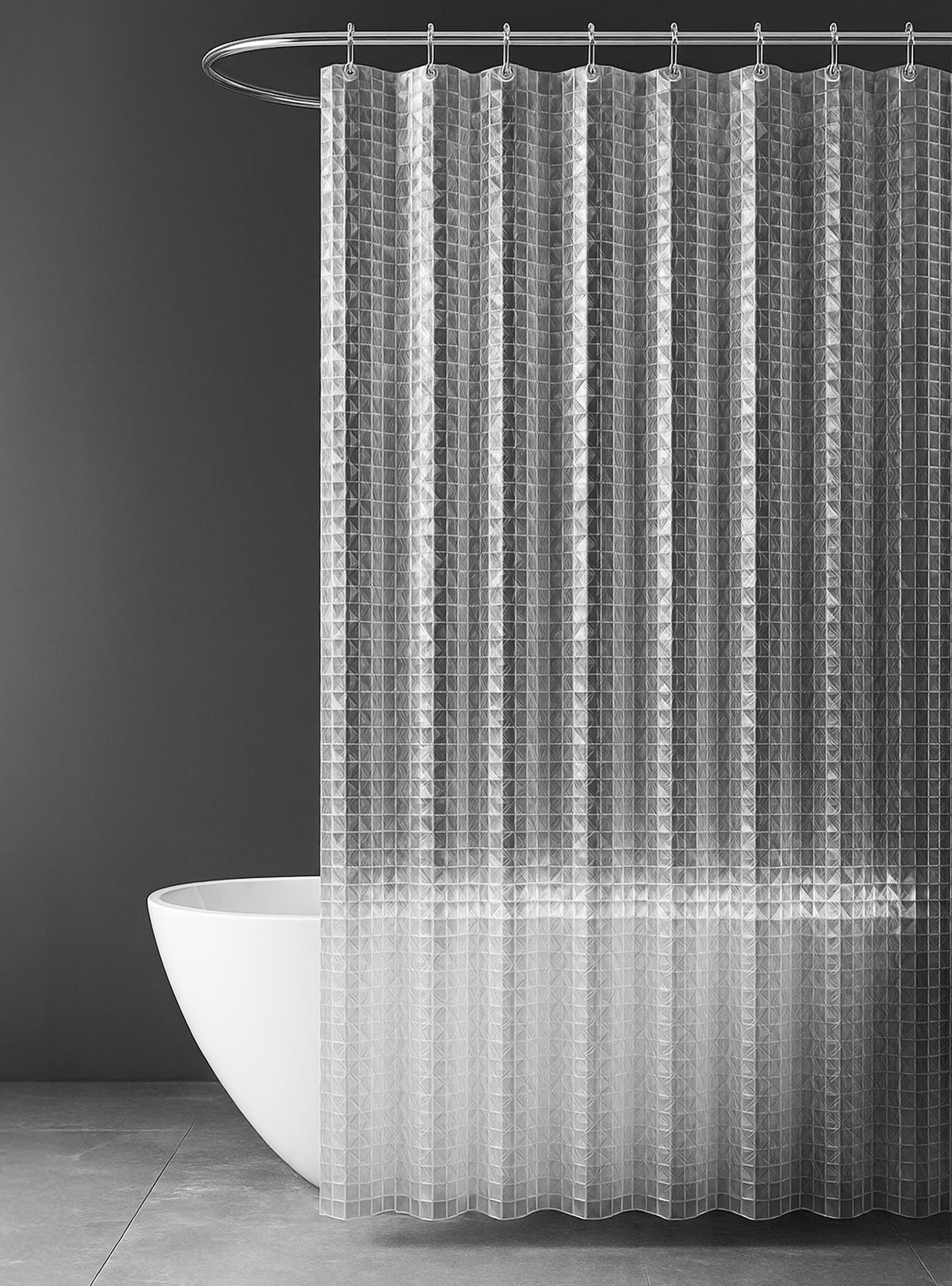 Шторка для ванной Onepro 3D эффект плотная 180х200 см 12 колец в наборе Прозрачная (73697)