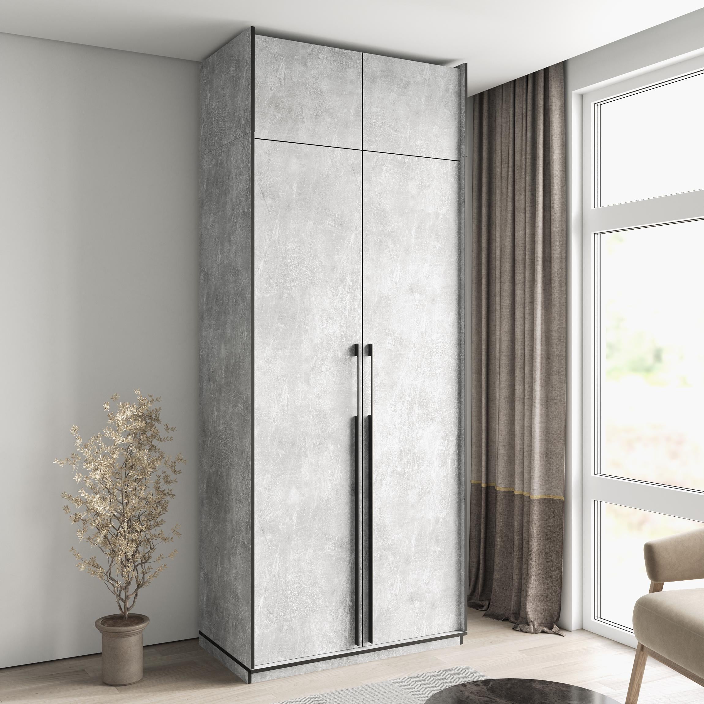 Шафа Moreli Ramo R-00014 зі штангою та антресоллю 1001x2500x570 мм Бетон (23763537)