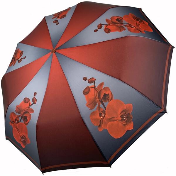 Парасолька Flagman Орхідеї автомат жіноча складана 10 спиць Бордовий (36060)