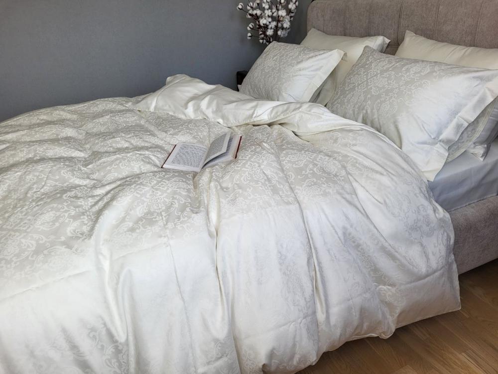 Комплект постельного белья на резинке Мир сатин жаккард Premium двуспальный/наволочки 50х70/70х70 см Caspe Ivory (9092) - фото 1 Комплект постельного белья на резинке Мир сатин жаккард Premium двуспальный/наволочки 50х70/70х70 см Caspe Ivory (9092) - фото 1