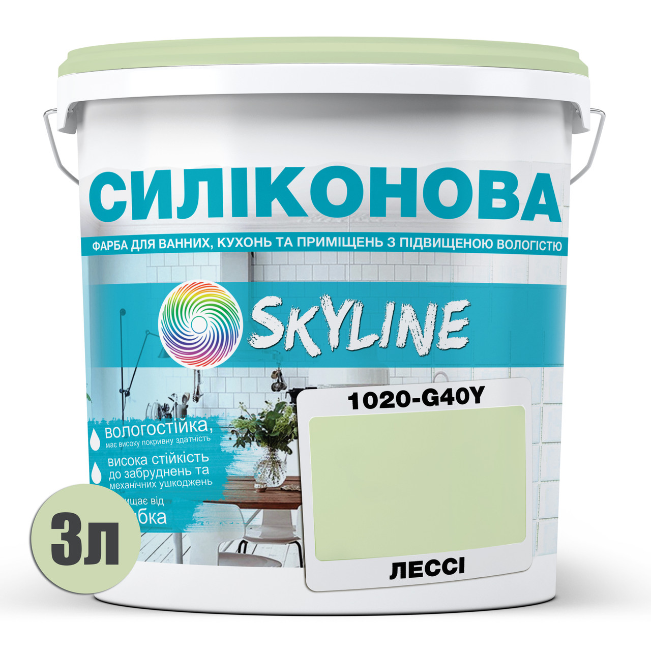 Краска для влажных помещений Skyline 1020-G40Y 3 л Лесси (686b90ace1a1ec59497f9df6) - фото 2