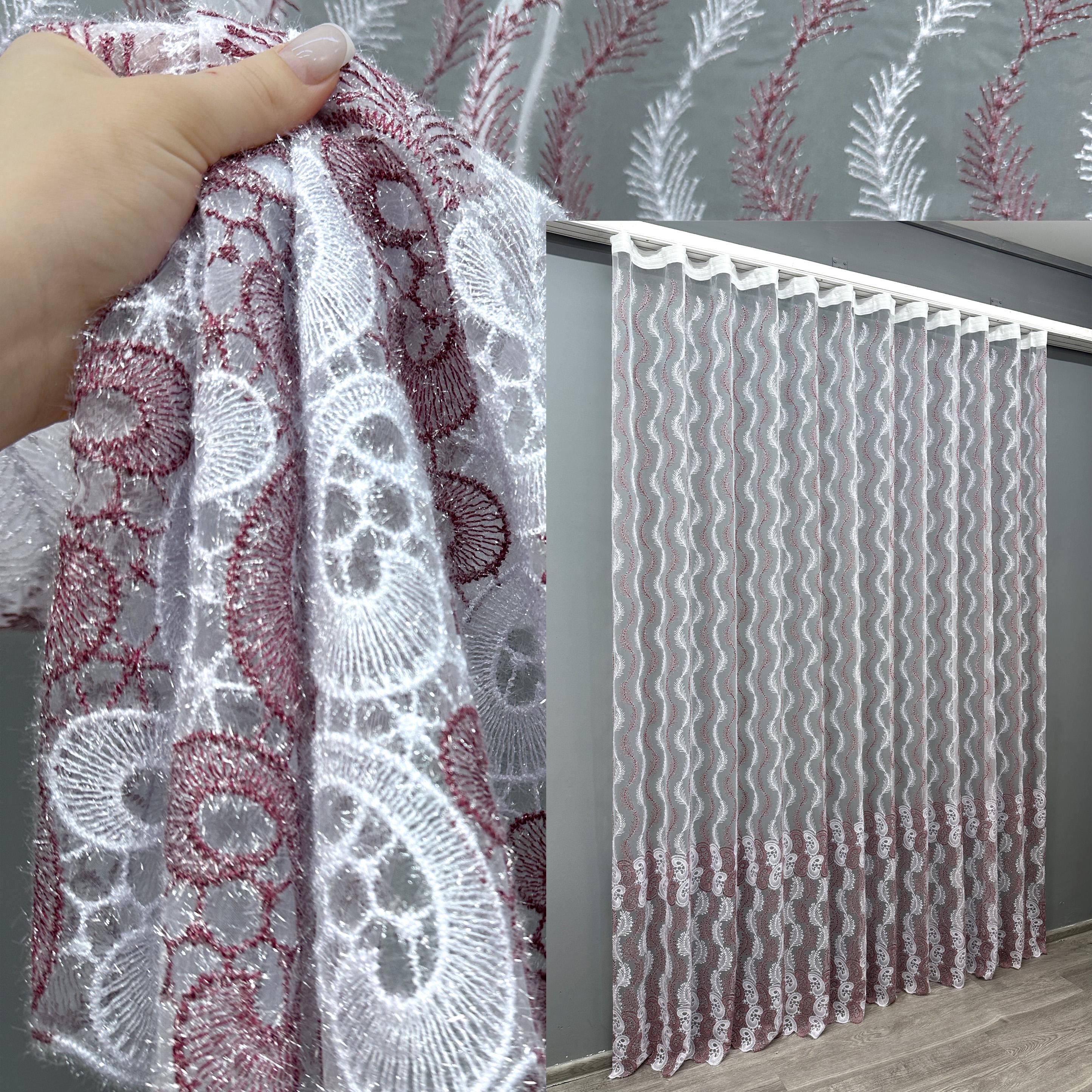 Тюль VR-Textil 1691т Органза с вышивкой и люрексом 300х270 см Бордовый/Белый (42-0732) - фото 3 Тюль VR-Textil 1691т Органза с вышивкой и люрексом 300х270 см Бордовый/Белый (42-0732) - фото 3