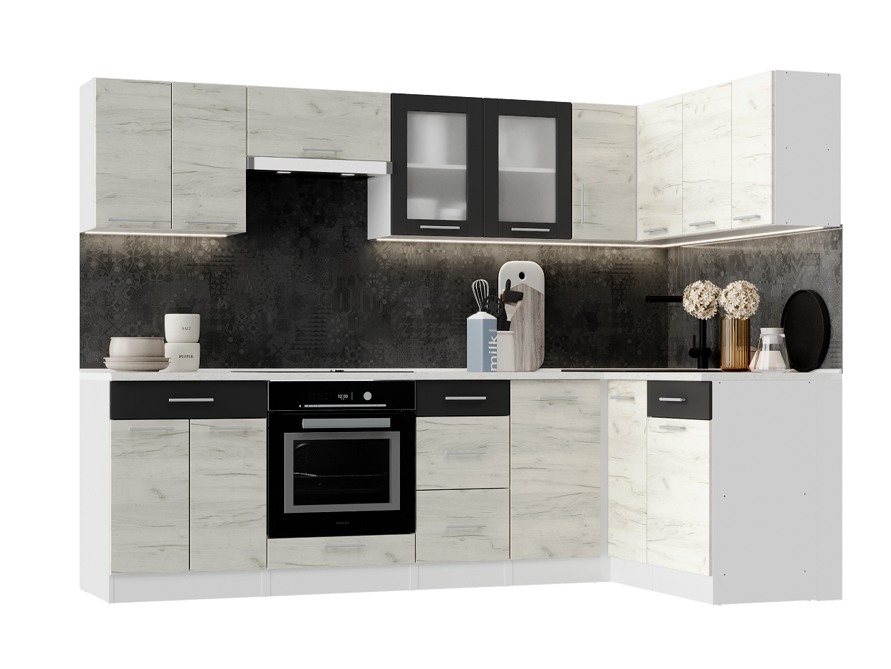 Готовая кухня Эверест Эко №2 без столешницы без мойки 3,42 м Белый/Дуб крафт белый/Графитовый (09113) - фото 3 Готовая кухня Эверест Эко №2 без столешницы без мойки 3,42 м Белый/Дуб крафт белый/Графитовый (09113) - фото 3