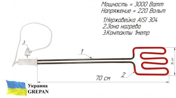 Тен для каміна Grepan 3000W 220V 700x160 мм нержавіюча сталь (rych004) - фото 4