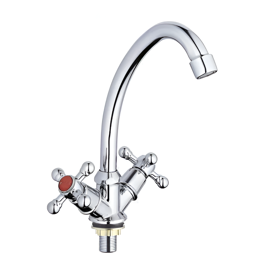 Смеситель для кухни Wezer TZA1-605 двухвентильный короткий излив алюминий Хром